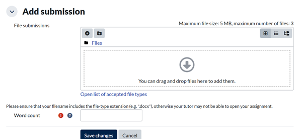 screeshot of submission screen